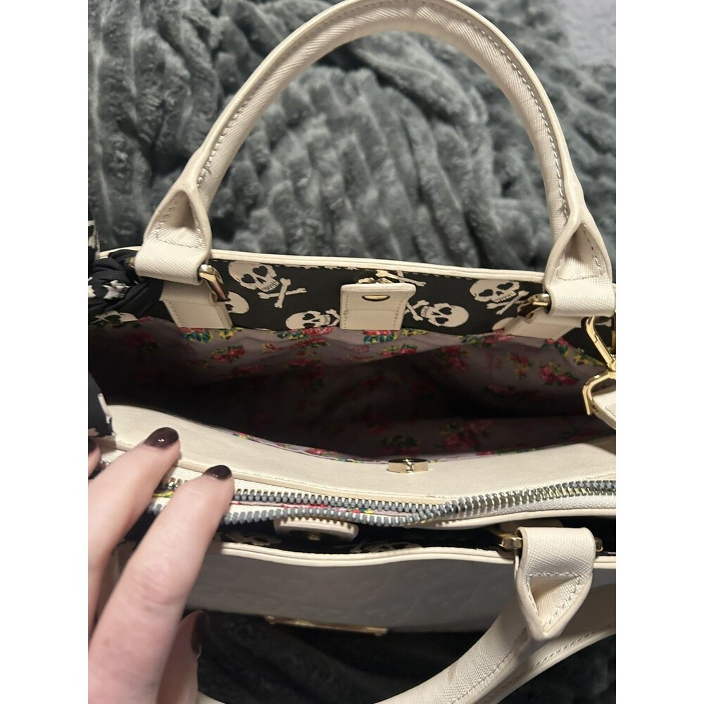 Betsey Johnson Cream Skull Embossed Tote Bag with Scarf - Picture 5 of 5
